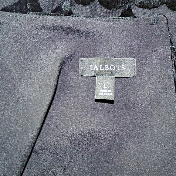 TALBOTS Black Velvet Burnout Hearts Blouson Top Size L Sheer Overlay Blouse - Picture 4 of 12